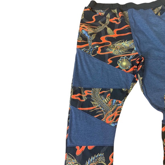 1 of 1 Reworked Dragon Pants, Joggers. Elastic waistband, dragon print, gold - Picture 7 of 7